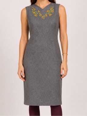 D&G Gray Sleeveless Sheath Dress with Yellow Floral Accents